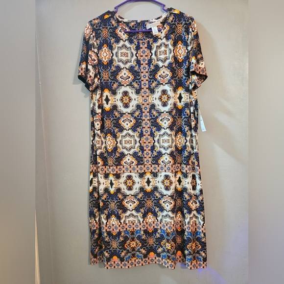 London Times 18 Patterned Midi Dress Geometric Boho Comfy Texture Plus Size Fall - Picture 3 of 6